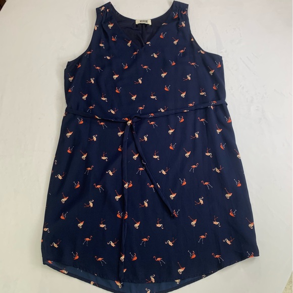 Verse Flamingo‎ Pattern Navy Dress Belted Women’s Size M / L - Picture 12 of 16